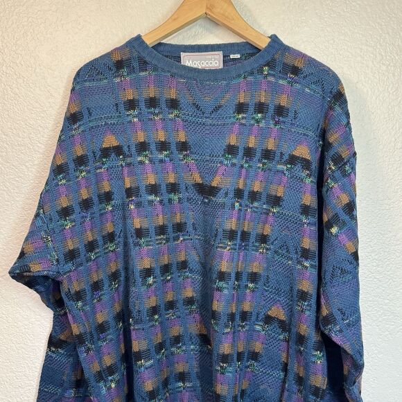 VTG Magaccio Sweater Men XL Blue Made In Italy Cotton Blend Grandpa Core Retro - Picture 2 of 10